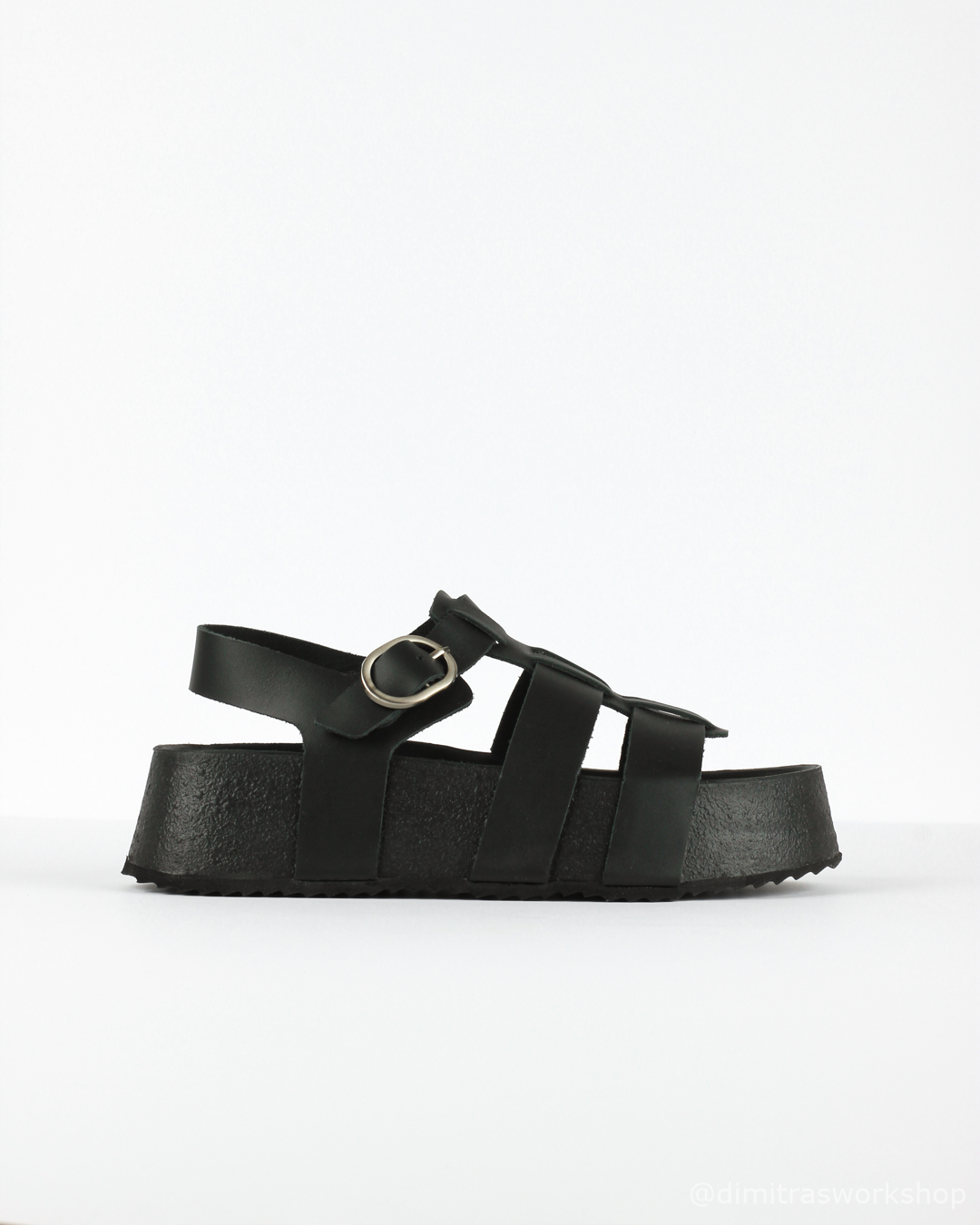 Wander – Black Comfort Leather Sandals with Buckle & Platform Sole